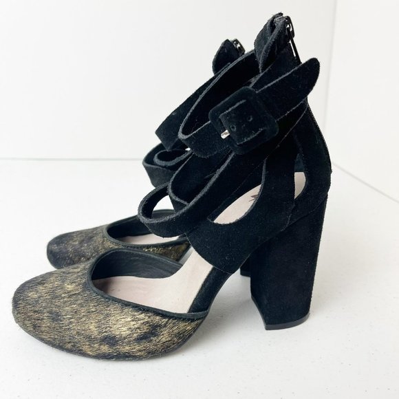 FARYL ROBIN X ANTHROPOLOGIE Black Gold Vegan Suede and Calf Hair Atwood 7 - Picture 12 of 13